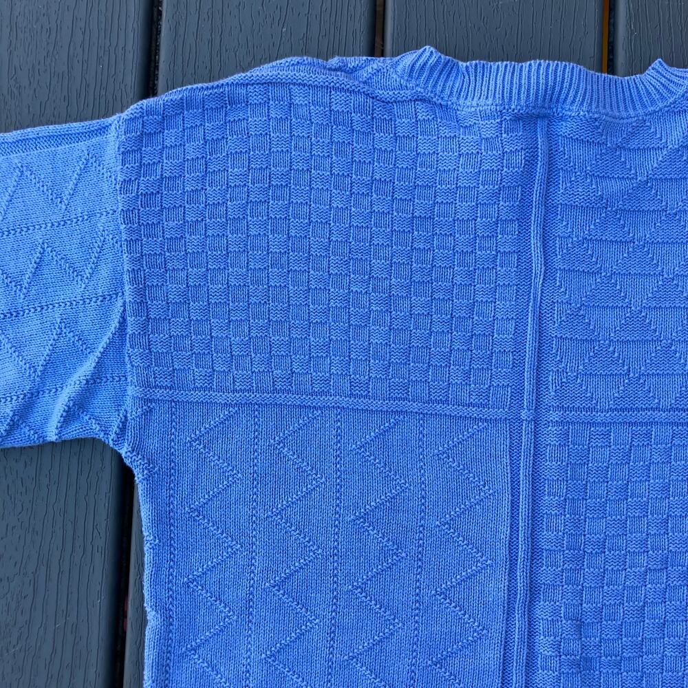 Blue cotton knit sweater short sleeves, vintage 70s twee preppy retro - Picture 4 of 7